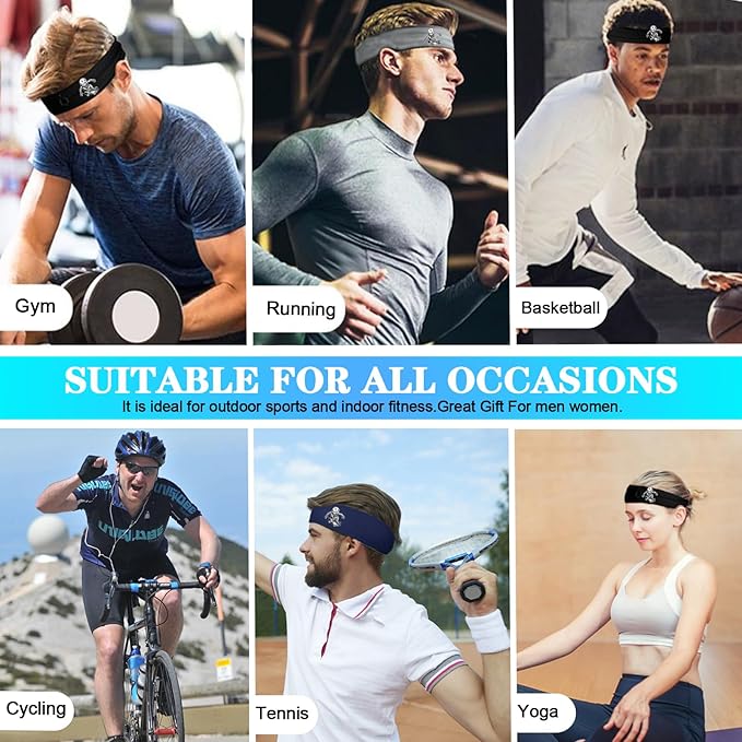 Headbands for Men Women Sweat Bands Headbands Men Sweatbands for Mens Women 3 Pack Cooling Head Bands Mens Elastic Headband Hairband for Running Yoga Gym Athletic Gifts