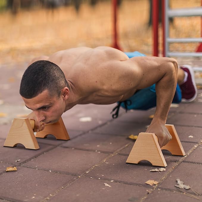 Beech Wood Non-Slip Parallettes Push Up Bar for Men, Strength Training Equipment Calisthenics Gymnastics Bars, Pushup Handles for Home Fitness, Workouts, Calistenia