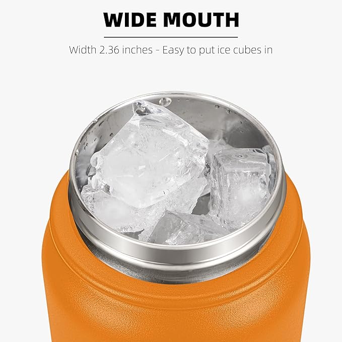 Fanhaw 32 Oz Stainless Steel Insulated Sports Water Bottles with Straw for Kids, Men and Women (Yellow Orange)