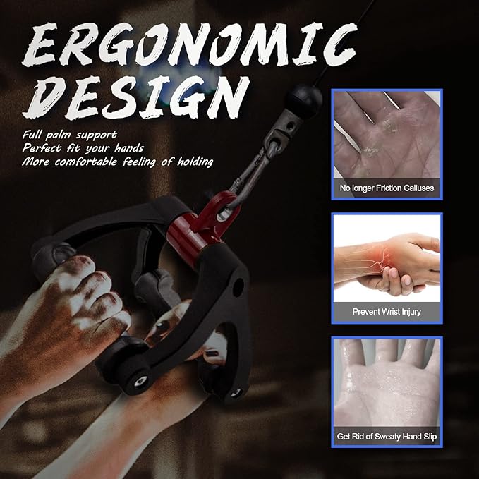 Double D Handle for Cable Machine - Ergonomic Row Handle Cable Attachment - Triangle V Bar Grip LAT PullDown Attachments for Home Gym