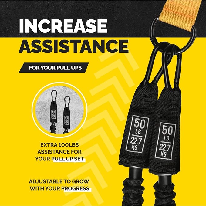 Pull Up Assistance Bands Set - 4 Heavy-Duty Pull Up Bands, Height Adjustable Strap & Comfortable Foot Strap - Stackable Pull Up Resistance Bands for Pull Ups