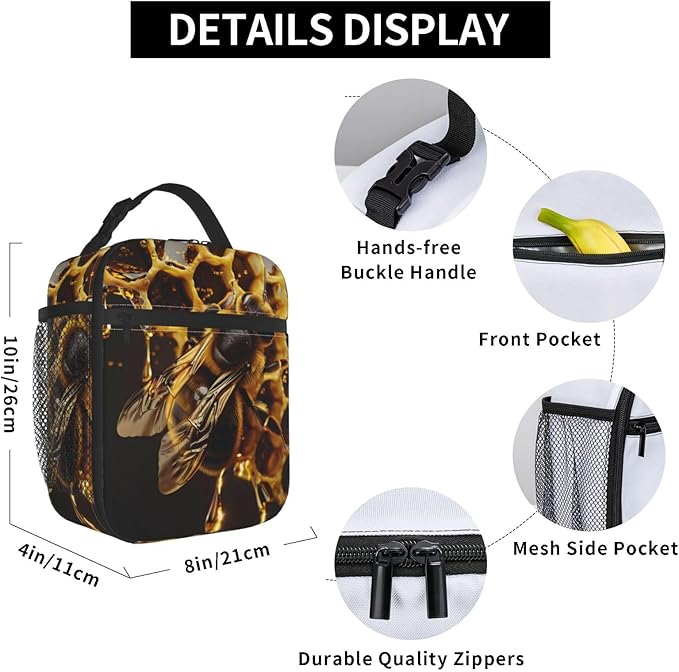 Insulated Lunch Box for Women Men, Bee Lunch Box Reusable Portable Lunch Bag Cooler Tote Waterproof Lunch Container for Office Picnic Work Travel Hiking