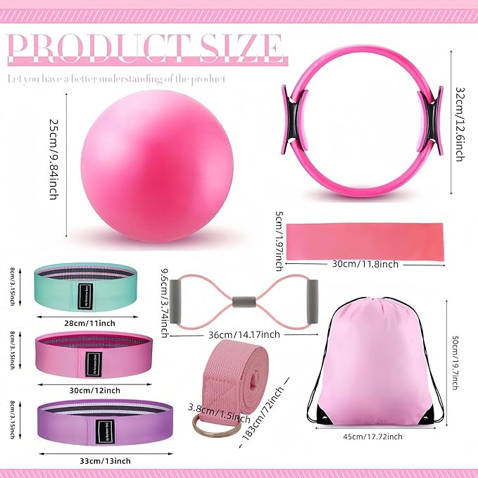 Pilates Ring Set for Women, Home Workout Pilates Equipment with Resistance Bands, Magic Circle, Mini Ball, Pilates Starter Kit for Strength, Toning and Flexibility, Workout Guide Included