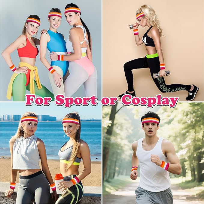 ONUPGO 6 Pieces Sweatbands Set - Sports Headbands Wristbands for Men & Women,Cotton Terry Cloth Sweatband for Tennis,Basketball,Gym,Working Out - Moisture Wicking Elasticity