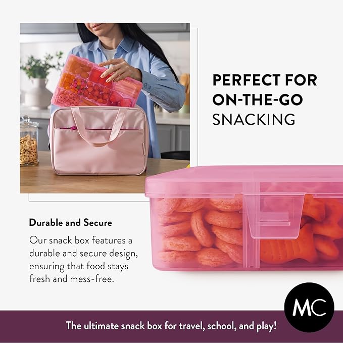 Large Kids Snack Box Containers Set of 2 -100 Labels, BPA-Free, Adjustable Compartments, Dishwasher Safe, Reusable Tray, Food Grade, Meal Prep Container, PARENT TESTED PARENT APPROVED AWARD (Pink)
