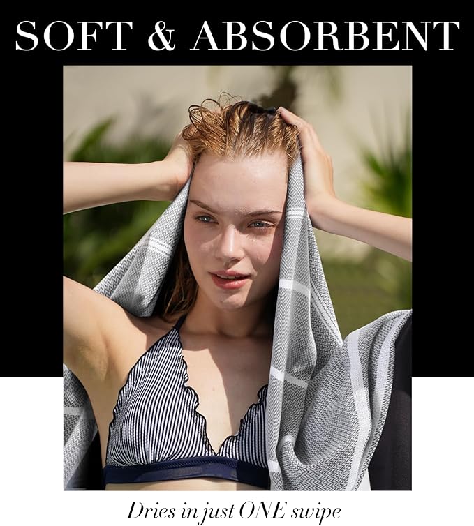 2 Pack Turkish Beach Towels with Bag Quick Dry Sand Free Soft Absorbent Adult Bath Pool Swim Long Wide Stripe Towel Cloud Linen Sandfree Chamois Mat Summer Thing Lightweight Thin Travel Blue