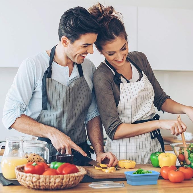 Vremi Silicone Food Storage Containers with BPA Free Airtight Plastic Lids - Set of 4 Small and Large Collapsible Meal Prep Container for Kitchen Lunch Boxes - Microwave and Freezer Safe