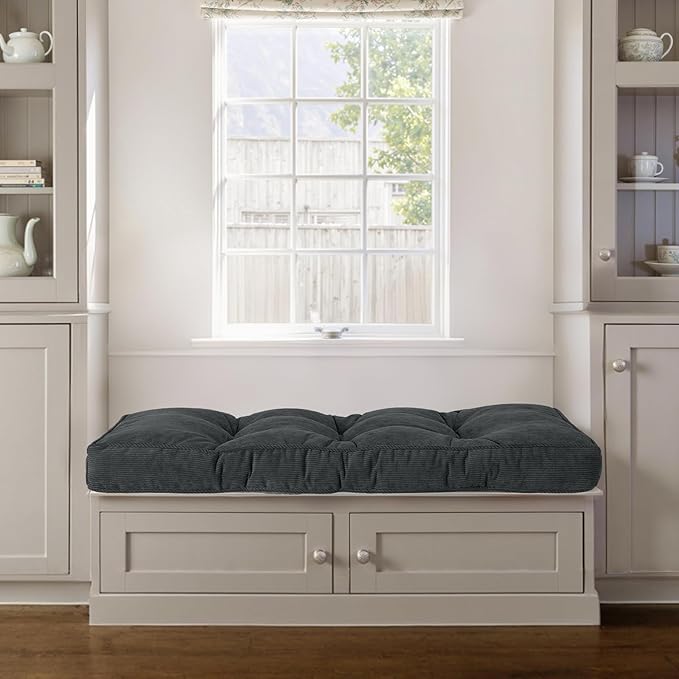 Detiblue Bench Cushion for Indoor Furniture，48x16x4Inch Tufted Bench Seat Cushion with Non-Slip, Comfortable and Durable for Shoe/Entryway/Storage with Cushion（Elita Black）