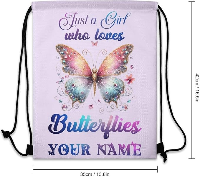 Custom Butterfly Drawstring Backpack - Cute Cinch Sack, String Backpacks for Kids Boys Girls Women Men for Gym Outdoor Sports Travel Athletic Drawstring Bag - Lightweight/Foldable
