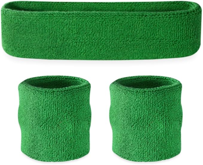 Suddora Sweatbands Set, Moisture Wicking 2 Wristbands and 1 Headband, Breathable Terry Cloth Athletic Bands for Basketball, Tennis, Yoga, Gym, Sweat Bands for Costumes and Cosplay