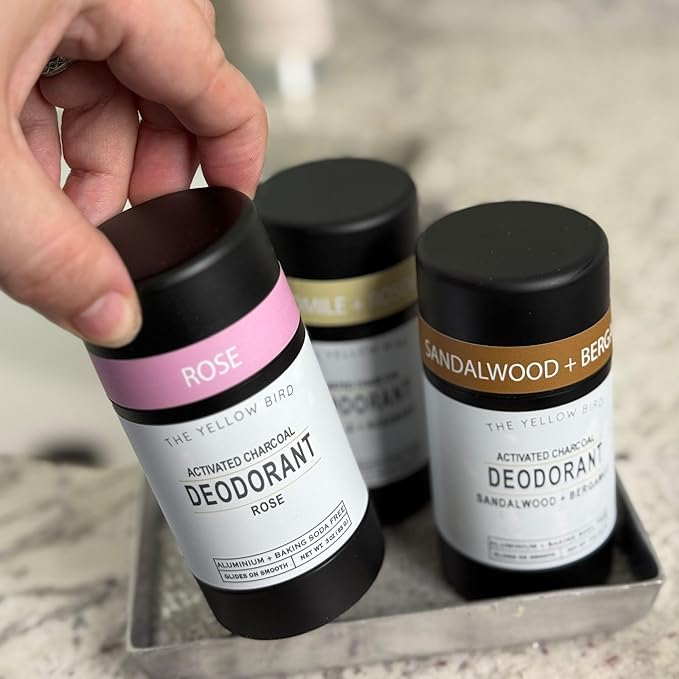 All Natural Rose Deodorant - Baking Soda & Aluminum Free. Includes Essential Oils, Magnesium, Charcoal for Adults, Kids, Sensitive Skin. Vegan | 3oz | Made in USA