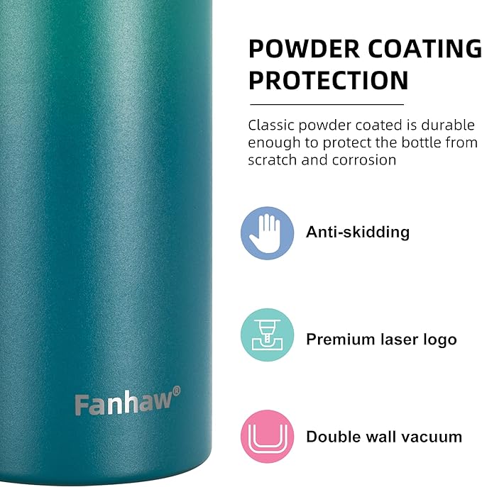 Fanhaw 24 Oz Stainless Steel Insulated Sports Water Bottles with Straw for Kids, Men and Women (Green Blue)