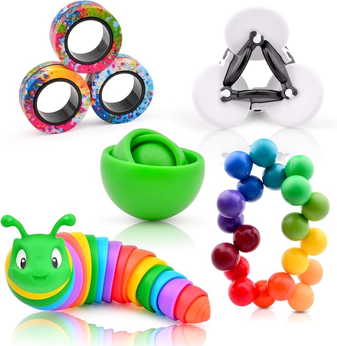 Fidget Toys Adults Pack, Sensory Toys Set for Kids, Fidget Spinner Slug Magnetic Rings, Cool Gadget Gift for Girls Boys Teens ADHD Autism Stress Relief Desk Toy Easter Basket Stuffers