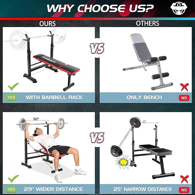 OPPSDECOR 660lbs 6 in 1 Weight Bench Set with Squat Rack, Workout Bench with Leg Extension Preacher Curl Rack Multi-Function Bench Press Set for Home Gym, ZWX1113 New Version Weight Bench