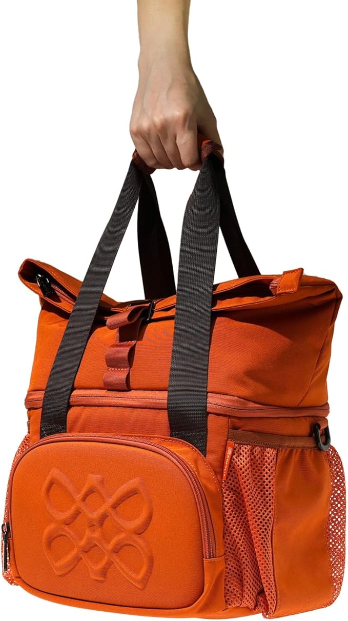 Dual Compartment Insulated Lunch bag, with 2 Leakproof Compartments & Roll-top, 13L lunchbox for work (Brown Orange)