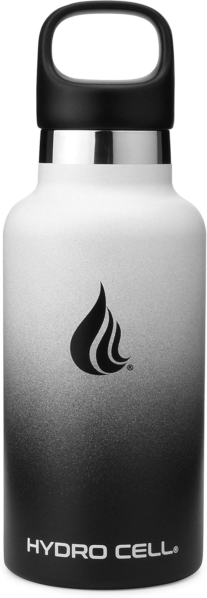 HYDRO CELL Stainless Steel Water Bottle with Straw & 2 Standard Mouth Lids (32oz 24oz 20oz 16oz) Keeps Liquids Hot or Cold w/Double Wall Vacuum Insulated Leak Proof Sport Design (Black/White 16oz)