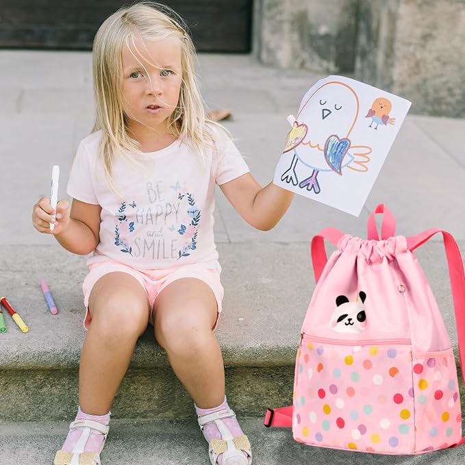 Drawstring Backpack for Girls Women Lgihtweight Large Travel Bags Sport String Bag Sackpack for Gym Shopping Yoga Bag Unicorn Pink