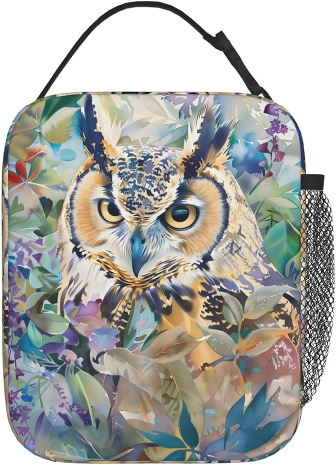 Cute Owl Lunch Box for Women Adults Kids, Insulated Cooler Lunch Bag for Picnic, School, Office, Travel, Work, Portable Reusable Polyester Tote Thermal Lunch Bags (Elegant Owl)