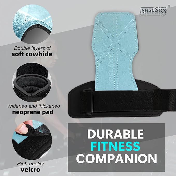 Frelaxy Lifting Wrist Straps Women and Men, Weight Lifting Grips with Cushion Wrist Loop, Double Layer Leather and Storage Pouch, Gym Workout Straps for Deadlift and Powerlifting