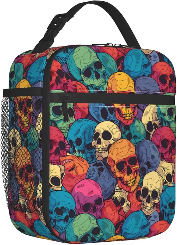 Insulated Lunch Box for Women Men, Skull Theme Lunch Box Reusable Portable Lunch Bag Cooler Tote Waterproof Lunch Container for Office Picnic Work Travel