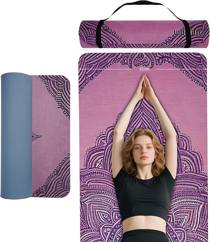 Yoga Mat Non-Slip Extra Thick 72"x32/24" Extra Wide Fitness Exercise Mat TPE Material High Elastic Hot Yoga Mat for Women Yoga Pilates Home Floor Workout (Cow Coffee)