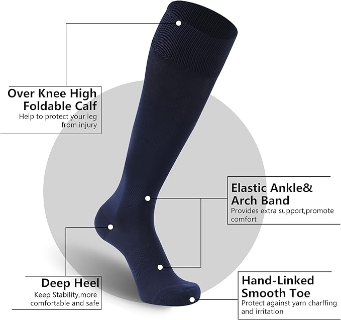 FOOTPLUS Baseball Softball Socks, Unisex Over Knee High Solid Sports Rugby Soccer Homecoming Socks