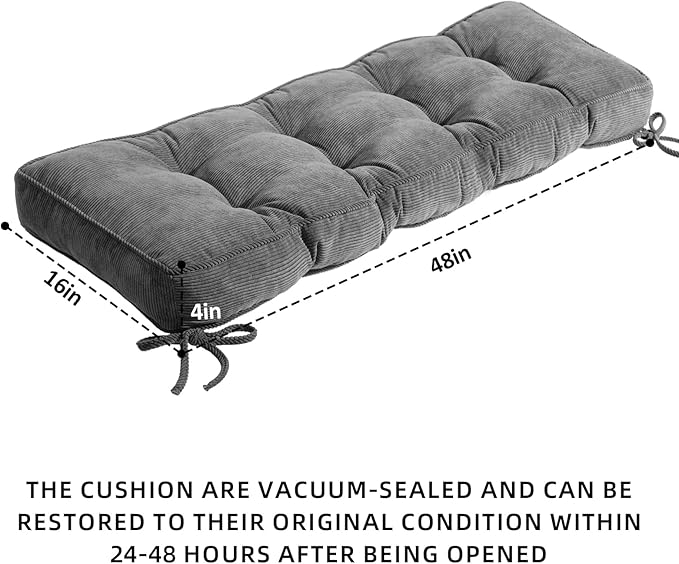 Detiblue Bench Cushion for Indoor Furniture，48x16x4Inch Tufted Bench Seat Cushion with Non-Slip, Comfortable and Durable for Shoe/Entryway/Storage with Cushion（Elita Gray）