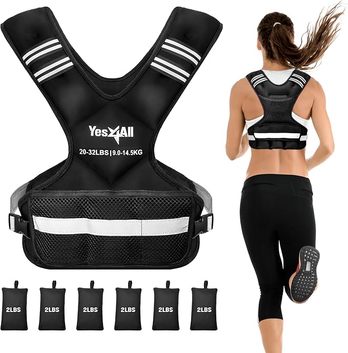 Yes4All Adjustable Weighted Vest 11-32lbs with Reflective Strip, Large Weight Vest for Strength Training for Men & Women