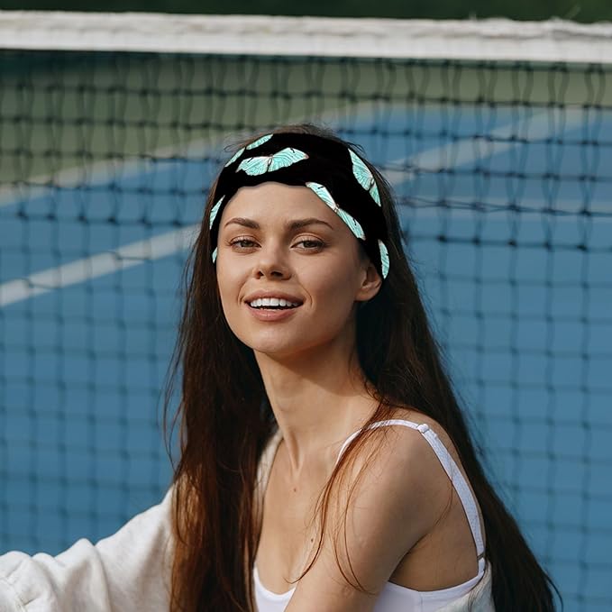 Wide Headbands for Women, Butterfly on Black Background Hairband for Women Non Slip Sports Head Bands for Women's Hair