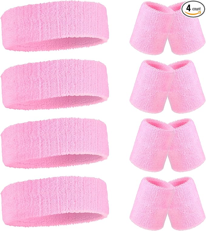 Civaner 12 Pcs 80s 90s Sweatbands Neon Headbands Wristbands for Men Women Party Sports Cotton Headbands Terry Cloth Athletic Sweat Bands for Tennis Football Gym Workingout Accessories