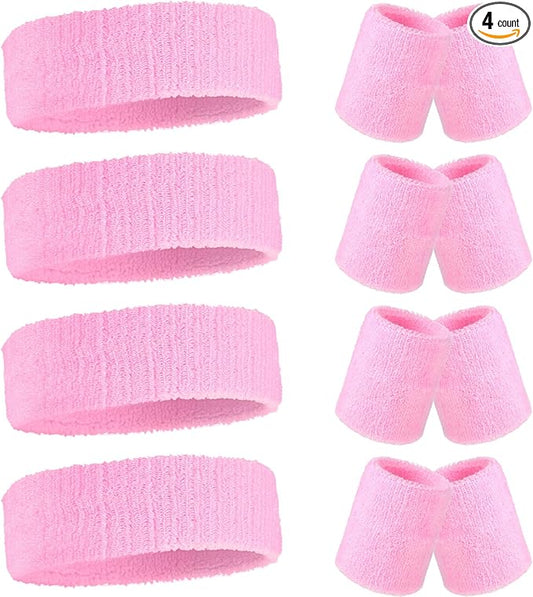 Civaner 12 Pcs 80s 90s Sweatbands Neon Headbands Wristbands for Men Women Party Sports Cotton Headbands Terry Cloth Athletic Sweat Bands for Tennis Football Gym Workingout Accessories