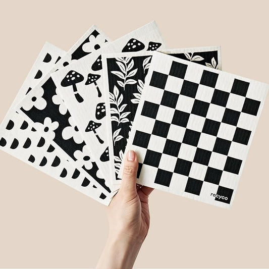 RECYCO Swedish Dishcloths for Kitchen | 5 Pack Mystic Meadows Washable Dish Rags | Cellulose Reusable Cleaning Paper Towels | Absorbent Counter Dish Cloth Sponge Kitchen Wipes, 8" L x 7" W