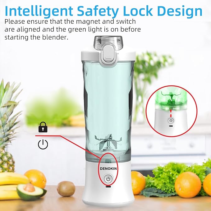 DENOKIN Portable Blender 20oz Vessel, Cordless Personal Size Blender for Shakes and Smoothies with 6 Blade, Small Blender for Kitchen, Home, Travel