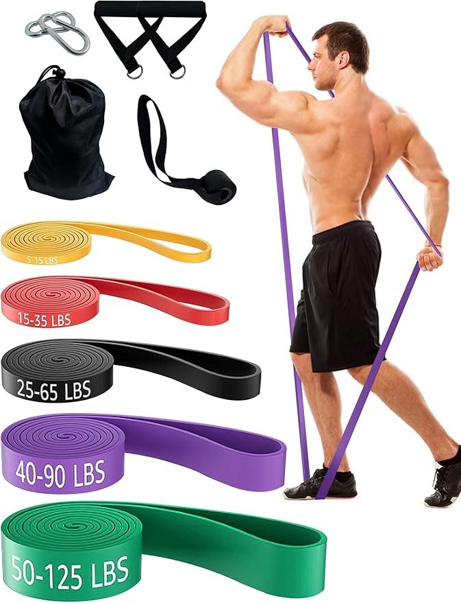 Resistance Bands Set for Pull Up Assistance, Exercise Workout Bands Set with Handles and Door Anchor, Elastic Band for Working Out, Body Stretching, Muscle Training, Men & Women