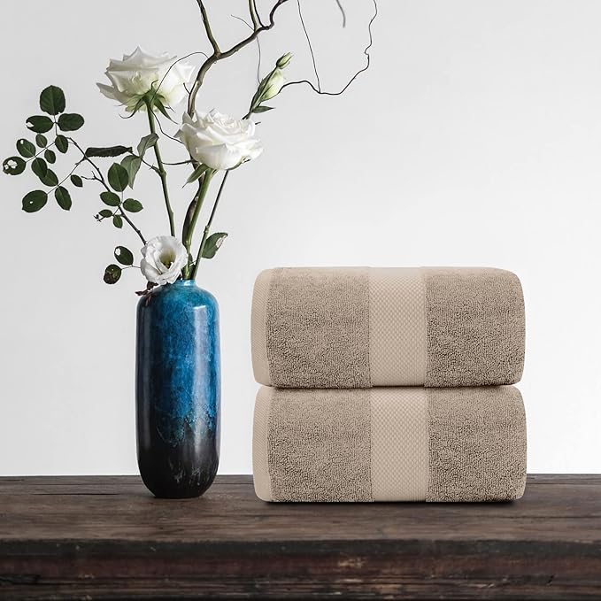 White Classic Luxury Soft Bath Sheet Towels - 650 GSM Cotton Luxury Bath Towels Extra Large 35x70 | Highly Absorbent and Quick Dry | Hotel Collection Extra Large Bath Towels Oversized, Taupe, 2 Pack