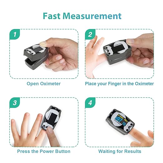 CHOICEMMED OLED Panda Pediatric Pulse Oximeter Fingertip – SP02 Pulse Oximeter for Kids – Children Blood Oxygen Saturation Monitor with Color OLED Screen - Child O2 Saturation Monitor with Batteries (Not for Infant or Newborn)