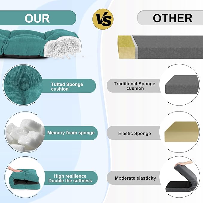 Bench Cushion 45 Inch - Chenille, High-Density Memory Foam, Non-Slip Bottom, Soft Durable Indoor Tufted Long Seat Cushion for Window Garden Furniture (Pastel Turquoise, 45x18x4 Inch)