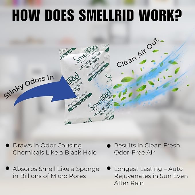 SMELLRID Reusable Activated Charcoal Air Purifying Bag & Smell Remover That Works [2 Pack] - X Large 250g (6" x 6") Pack Treats 125 Sq. Ft. - Premium Natural Odor Eliminator for Home, Car & More
