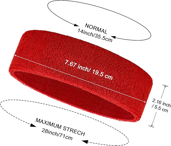 Bememo 12 Pcs Sweatbands Sport Headbands for Men & Women Basketball Headband Sport Competitions Sweat Headbands Running Terry Cloth Moisture Wicking for Yoga,Tennis,Gym,Exercise