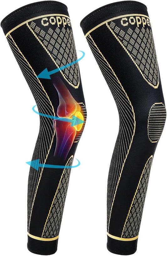 SKDK Copper Full Leg Sleeves Long Compression Leg Sleeve Knee Sleeves Protect Leg for Knee Pain Relief, Workout and Sports