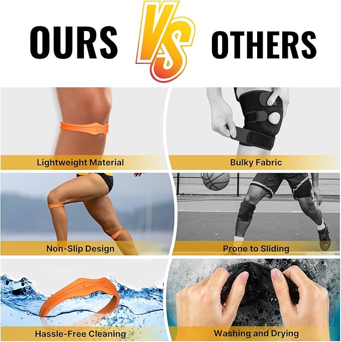 Fitgeno Knee Strap Patella Support: Knee Band for Patellar Tendon Pain Relief - Knee Brace for Tendonitis Jumpers Running Sports Basketball Men Women 2 Packs (Orange)