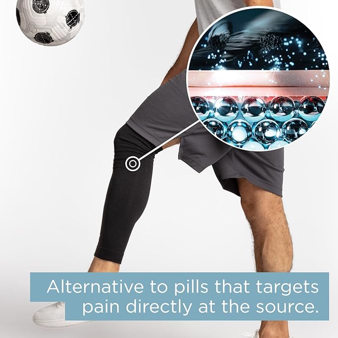 Medicine-Infused Pain Relieving Leg Compression Sleeve for Men and Women with Leg/Knee Pain, Arthritis, Tendonitis, and Calf Cramps