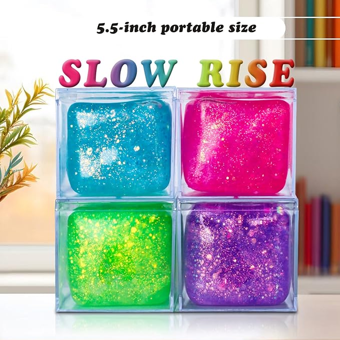 2Pcs Stress Cubes Slow Rise Glitter Squishy Cube Nice Relief Balls Jelly Fidget Toys for Kids Adults Squeeze Sensory Pack for Anxiety, Autism, Funny Gifts for Holiday/Birthday/Classroom(Pink)