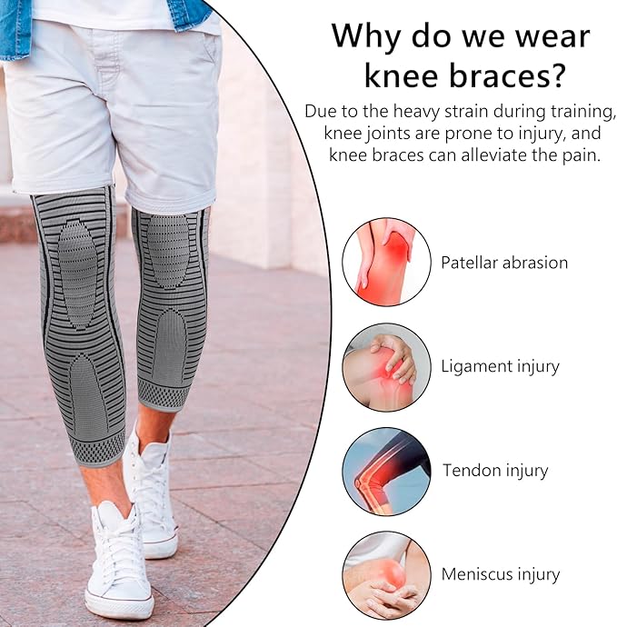 Full Leg Compression Sleeves 2 Pack Long Knee Support for Men and Women for ACJ, Meniscus Tear, Arthritis