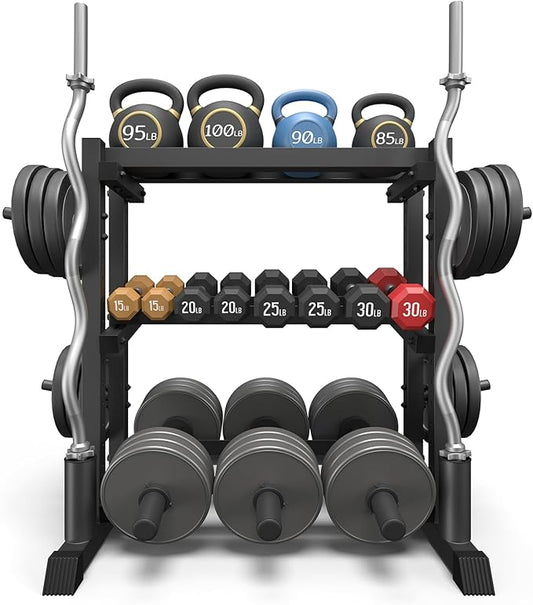 3-Tier Dumbbell Rack, 1100LB Capacity Adjustable Weight Rack for Home Gym, Heavy-Duty Weight Stand for Dumbbells Kettlebells & Weight Plates(Rack Only)