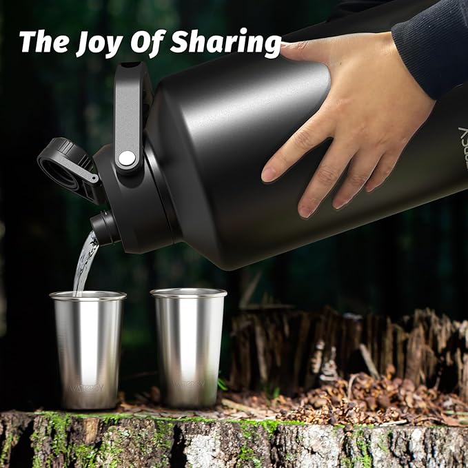 1.5 Gallon Water Bottle Insulated(Cold for 48 Hrs),BPA Free&Leak Proof,196oz Stainless Steel Water Jug,Big thermos,Large Water Bottle with Handle for Gym,Hiking,Camping&Travel,Black