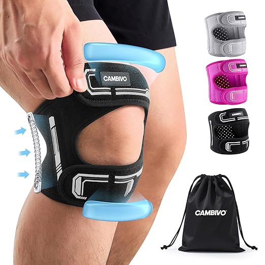 CAMBIVO Knee Brace for Men and Women, Patella Tendon Knee Strap with Gel Pad and Side Stabilizers, Adjustable Knee Band for Knee Pain Relief, Lightweight Knee Support for Workouts, Running, Training (Black, L/XL)