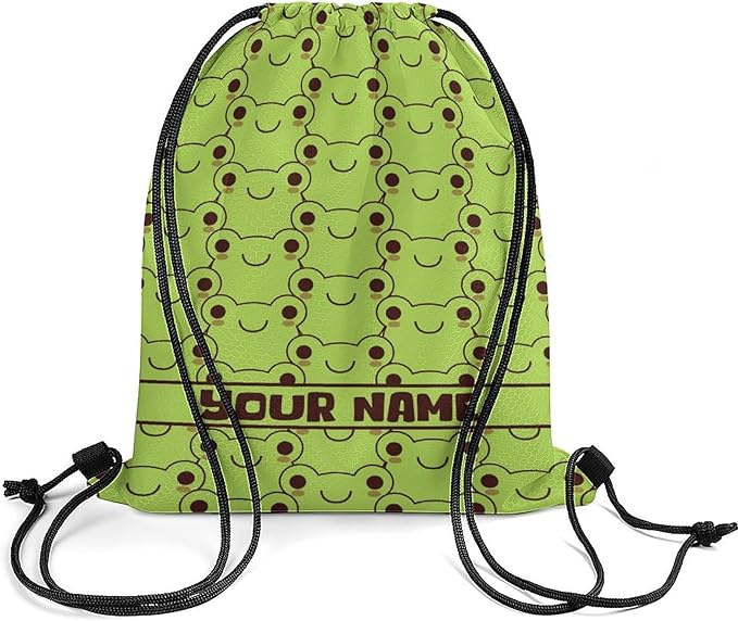 Custom Frog Drawstring Backpack - Cute Cinch Sack, String Backpacks for Kids Women Men Boys Girls for Gym Outdoor Sports Travel Athletic Drawstring Bag - Lightweight/Foldable