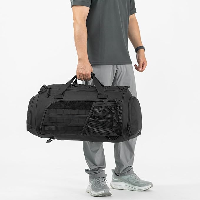 Gym Bag Military Duffle Backpack, Heavy Duty Travel Weekender Bag with Multiple Compartments Including Shoe Compartment Wet-dry Separation Compartment, Adjustable Shoulder Strap 60L Capacity