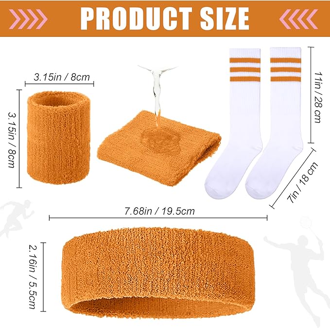 Hillban 80s Workout Outfit 80s Accessories for Women Men Neon Sweatbands Headbands for Tennis Volleyball Sport